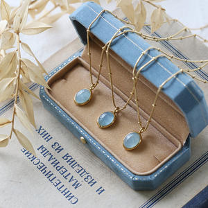 Penjualan Terlaris INS Desain Baru Kalung Rantai Baja Tahan Karat Berlapis Emas 18K Liontin <span class=keywords><strong>Aquamarine</strong></span> Biru Berbentuk Oval untuk Wanita - Product Image 3