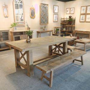Ensemble de table à manger en bois de style rustique pour la ferme, 2 bancs, écologique, durable, pour la maison, les hôtels, les restaurants, les appartements - Product Image 1