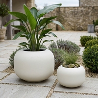 Ensemble de jardinières GRC faites à la main, forme sphérique, texture sable blanchâtre, résistantes aux intempéries, pour la décoration de jardin, villa, hôtel