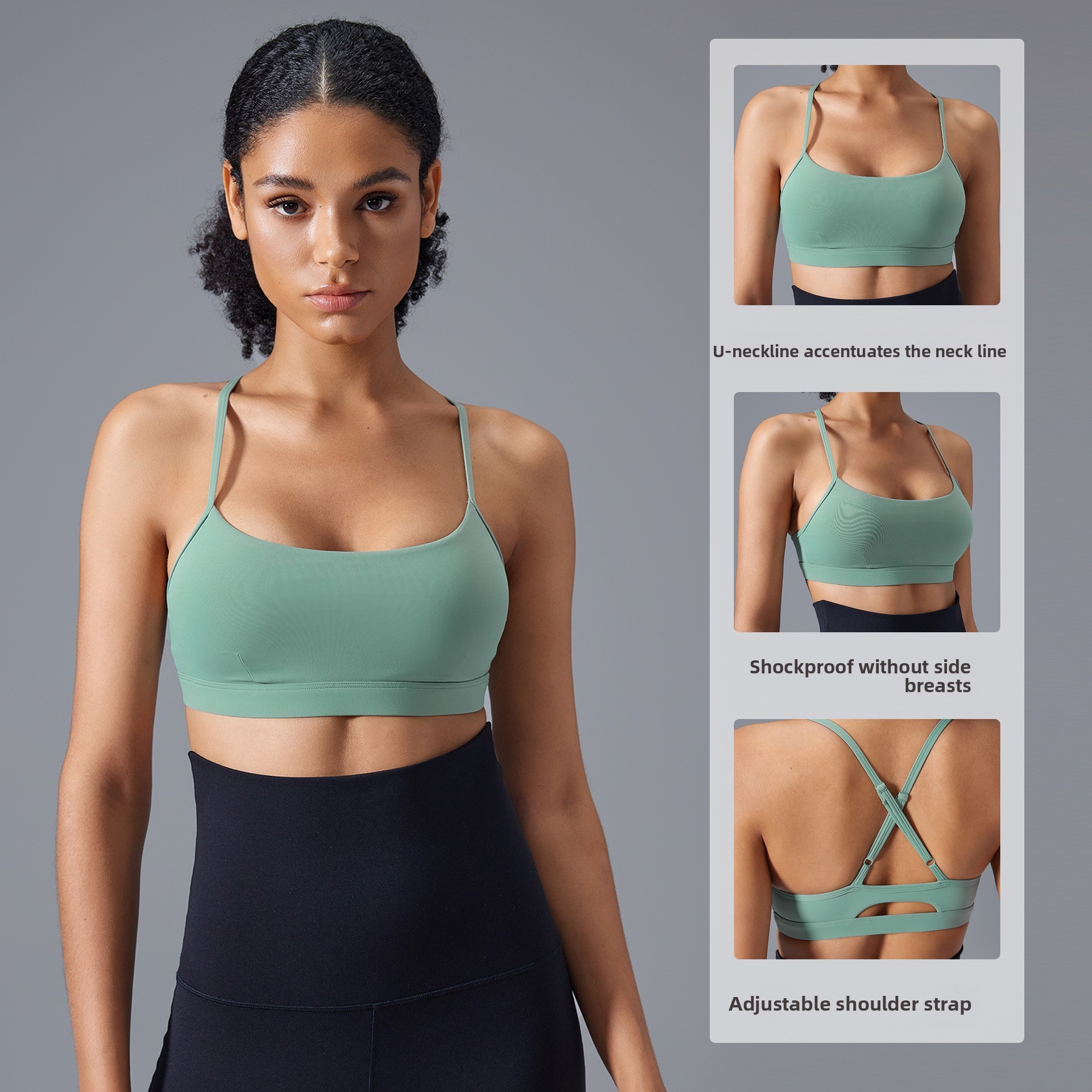 Adjustable Shoulder Strap High Support Spandex/Nylon Beauty Back Sports Underwear Women's Running Shockproof Fitness Bra