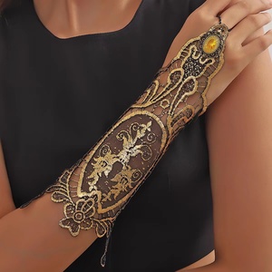 Guantes sin Dedos Bronceados para Mujer, Estilo Gótico, con Encaje Floral, Anillo de Muñeca Steampunk, Pulsera Vintage con Cuentas Hecha a Mano, Conjunto de Pulseras Nupciales - Product Image 1