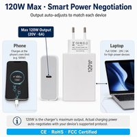 Charger USB C GaN 120W Tipe-C PD 3.0 Adaptor Pengisian Cepat Satu Port 20V 6A untuk Laptop Tablet Ponsel CE RoHS