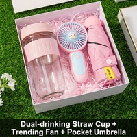 Nouvel Arrivage Coffret Cadeau de Luxe Fait Main Sérigraphié pour Festival, Anniversaire, Saint-Valentin, Fête des Mères, Mariage, comprenant Serviette, Verre, Mini Ventilateur