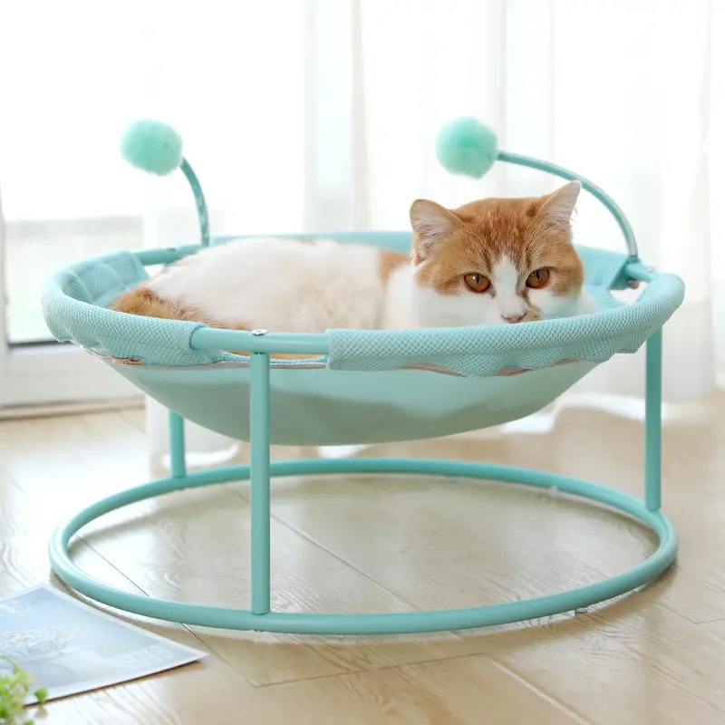 Hamac pour chat, lit-balançoire d'été en maille souple, nid de couchage suspendu en hauteur, avec 2 bâtons, pour chat d'intérieur