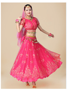 Costumes de performance de danse du ventre de Bollywood pour adultes, à manches courtes, motif rose doré, princesse indienne, faits à la main - Product Image 4