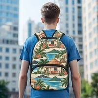 Sac à dos d'étudiant personnalisé de 17 pouces avec motif de cabanes de plage des îles du Pacifique pour l'école et les voyages