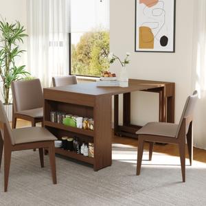 Mesa de comedor extensible de madera maciza, rectangular, plegable, multiusos, convertible para comedor - Product Image 3