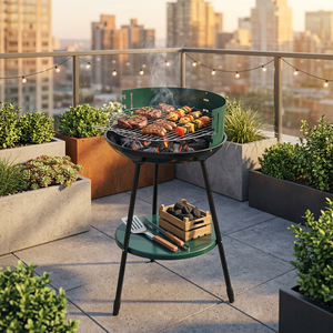 Barbecue Portatile BestBQ con Manico Pieghevole in Acciaio Cromato, Griglia a Carbone Verde 42xh.77cm, 3 Posizioni di Cottura per Campeggio - Product Image 2