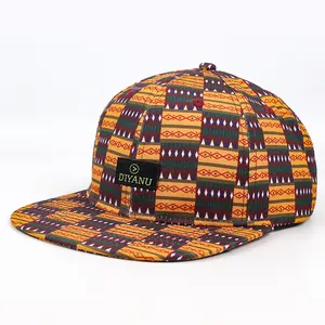 定制6面板帽阿兹特克风格非洲印花冲刺帽，带印花帽