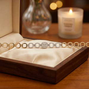 Bracelet tennis en argent 925 avec maillons géométriques et moissanite, finition jaune, bijoux fins, cadeau de mode pour femme, chaîne de poignet - Product Image 3