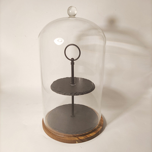 Cosen-Soporte de <span class=keywords><strong>pizarra</strong></span> para tartas de 2 niveles con cúpula de <span class=keywords><strong>vidrio</strong></span>, venta directa de fábrica China - Product Image 2