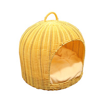 Panier pour chat en rotin tressé en PP écologique, avec poignées, résistant à la moisissure, respirant, facile à nettoyer, pour usage intérieur