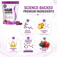 Gummies de croissance capillaire à marque privée OEM pour la santé des cheveux, 60 unités, saveur fruits rouges mélangés, complément alimentaire