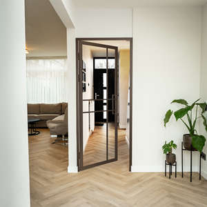 Porta Interna in Acciaio - Bronzo - 6 Pannelli - Vetro Fumé Bronzo - Design di Lusso - Product Image 4