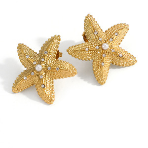 Pendientes de Estrella de Mar con Incrustaciones de Diamantes de Imitación, Chapados en Oro de 18K, Joyería de Moda con Temática Oceánica - Product Image 5