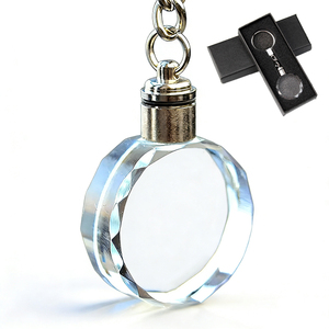 Sparkling Clear K9 Crystal Facet Led Light Keyring Blank Custom Glass Blank Key Chain for UV Laser Engraving