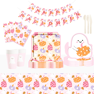 DAMAI - Juego de Vajilla para Fiesta de Halloween con Diseño de Calabaza, Platos de Papel y Molde de Fantasma para Suministros de Halloween, para 8 Personas - Product Image 1