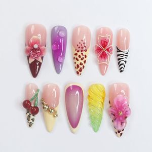 <span class=keywords><strong>Uñas</strong></span> Postizas <span class=keywords><strong>de</strong></span> Lujo, Largas y Estiletto, Hechas a Mano, con Diseño <span class=keywords><strong>de</strong></span> Flores 3D Coloridas, <span class=keywords><strong>Diseños</strong></span> <span class=keywords><strong>de</strong></span> <span class=keywords><strong>Uñas</strong></span> Naturales, Reutilizables - Product Image 1