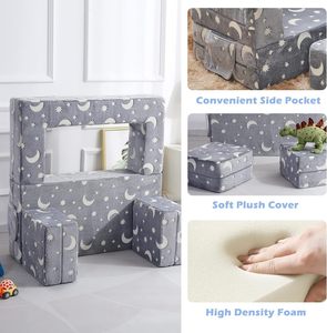 Canapé convertible 3 en 1 en mousse peluche pliable moderne pour enfants, canapé pour tout-petits pour la chambre à coucher et le salon - Product Image 3