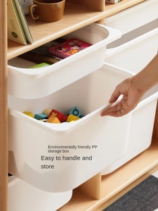 Estante de Almacenamiento Abierto de Madera Maciza, Organizador de Juguetes para Niños, Estante de Juguetes de Madera <span class=keywords><strong>Montessori</strong></span> con Contenedores Blancos - Product Image 4