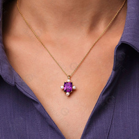 Ensemble de bijoux Gemnel en argent sterling 925 plaqué or, collier rectangulaire de luxe avec améthyste violette et perle pour femme, cadeau