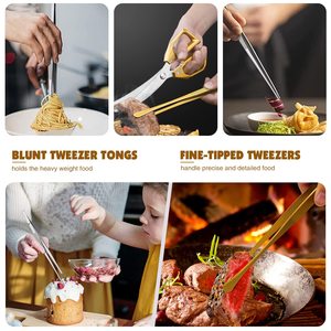 Kingwise Kitchen, juego de pinzas de <span class=keywords><strong>Chef</strong></span> de acero inoxidable de 6/8/10/12 pulgadas, pinzas largas para alimentos con puntas dentadas, pinzas para alimentos para cocinar - Product Image 5