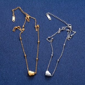 Collar de Cadena con Cuentas y Colgante de Corazón Minimalista de Acero Inoxidable para Mujer, Chapado en Oro, Gargantilla de Metal - Product Image 6