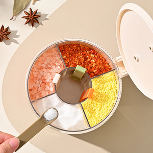 Juego de 4 recipientes transparentes de plástico para especias, a prueba de humedad, con divisiones, para sal, azúcar y condimentos, con cucharas para la cocina - Product Image 5
