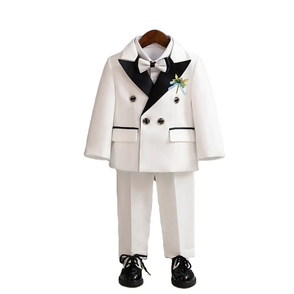 エレガントな男の子の結婚式の服装服キッズパーティーウェア幼児ホワイトブラック服セットコートホワイトシャツパンツ3個セット1〜11年