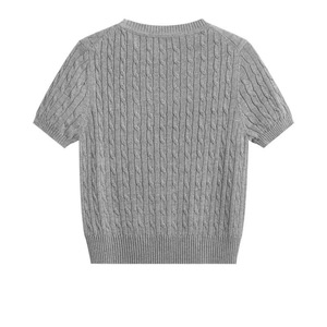 Suéter de Punto de Manga Corta para Mujer ZY, Cuello Redondo, Corte Ajustado, Color Gris, Top de Verano Transpirable - Product Image 2