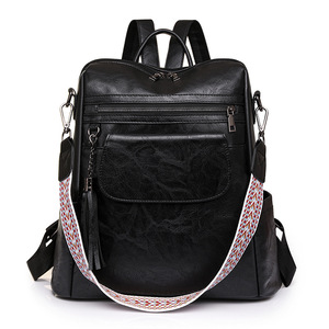 New Vintage New Vintage PU Leather <b>Backpack</b> Bags Women Convertible Shoulder Bags Casual Travel Rucksack With Tassel Decor - Product Image 2