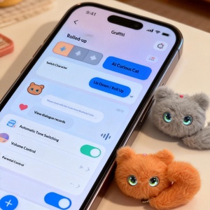 CuriPal, Compañero de Aprendizaje Interactivo, Gato IA con <span class=keywords><strong>Canciones</strong></span> y Cuentos en Varios Idiomas, Juguete de Peluche Relleno de Algodón PP para Mayores de 14 Años - Product Image 3