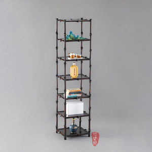 Lacquered Bamboo Seven Tier Bookshelf Standing Multifunctional Living Room Shelf Qiong Bamboo Rectangle YY0824 - Product Image 4