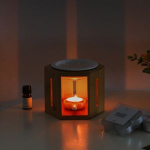 Natural Bamboo Hexagonal Cage Aromatherapy Lamp Burner Ceramic Essential Oil Diffuser Tea Light Candle <strong>Warmer</strong> for Home Spa - Product Image 4
