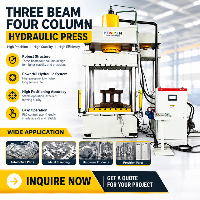 160T 4 Beam 3 Column Hydraulic Press Metal Forming Machine for Auto Parts Stainless Steel Sink Cold Extrusion Mold