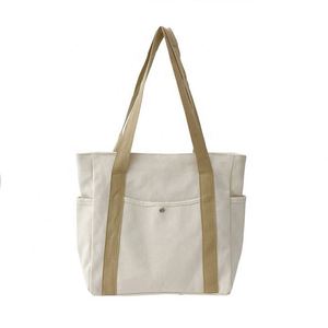 New Style Custom Logo Blank Grocery Reusable Shopping Cotton Canvas <b>Tote</b> <b>Bags</b> With Pocket and Zipper for Women Student - Product Image 1