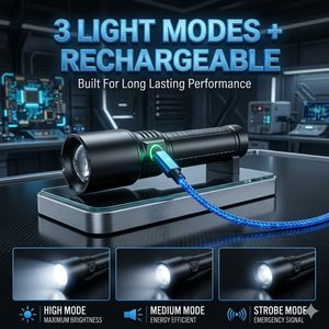 Dry Battery 3pcs Lamp Beads Flashlight Ultra Bright 1000+ Lumens IP43 Water Resistant Aluminum Flashlight for Outdoors - Product Image 6