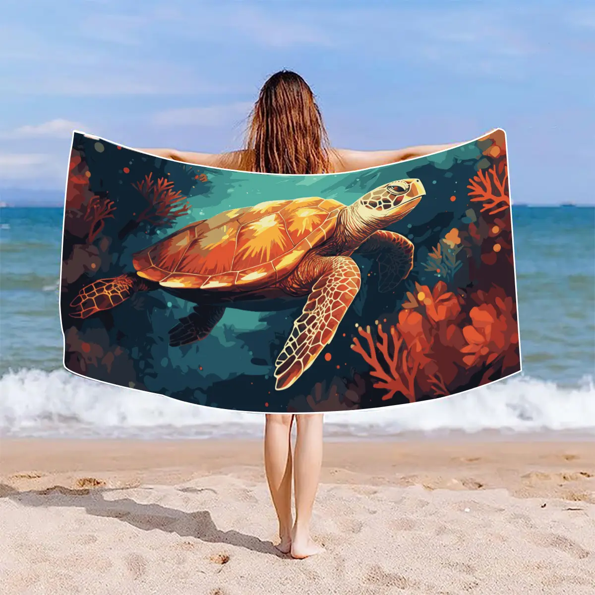 Turtle Print Mikro faser Strand tuch Schnellt rockn endes Strand tuch zum Schwimmen