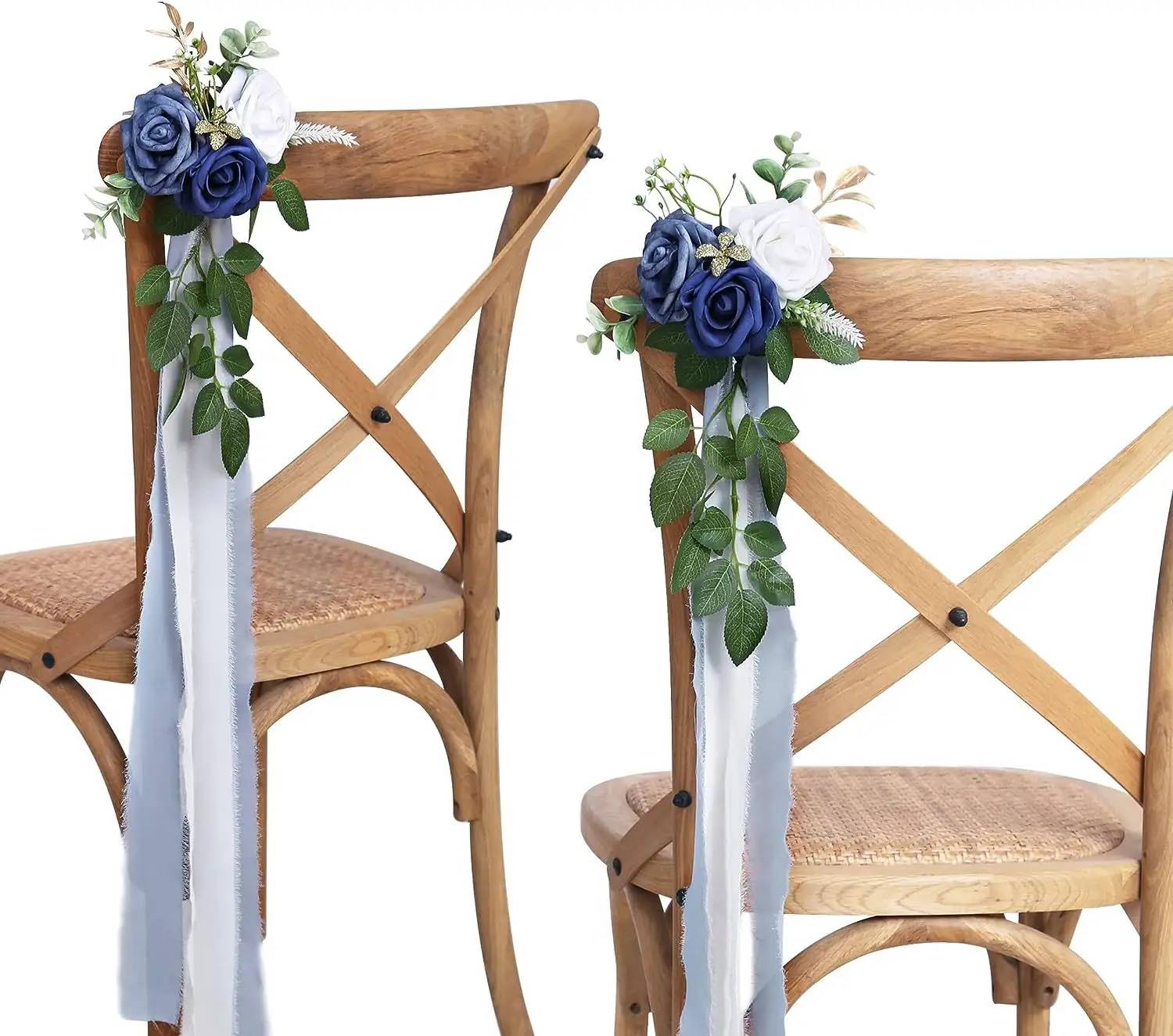 Düğün töreni için düğün koridor süslemeleri çiçekler okaliptüs şerit kilise sandalyesi dekor parti dekor ile yapay çiçekler