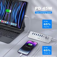 Hub USB 3.2 Gen 2 10 Gbps en aluminium à 9 ports avec ports USB-C/USB-A, compatible avec la charge PD 65W pour ordinateurs portables/iPhone 17/16/15/PC – En stock