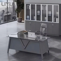 Bureau de direction contemporain professionnel Liyu en verre avec armoire latérale, grande surface, plateau supérieur en métal blanc