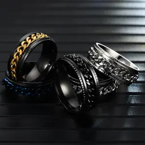 blue anéis de dedo Suppliers-Shangjie anel de aço inoxidável, anel masculino de corrente giratória, anéis de prata, festa de basquete, anéis do campeonato