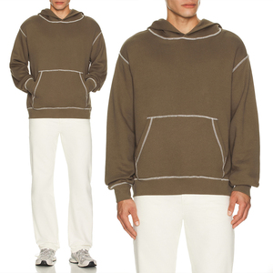 Sweat à capuche ample et décontracté pour homme KingSen, 100% coton French Terry, avec surpiqûres contrastées, pour un usage quotidien décontracté - Product Image 1