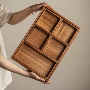 Walnut Wood <b>Storage</b> <b>Tray</b> Rectangle 6 Piece Multifunctional Tea Table Organizer For Home Kitchen Serving Display - Product Image 1