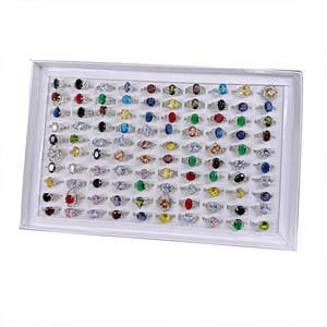 הסיטונאי אופנה, תערובת צבעונית, גודל תערובת סגלגל עשוי קריסטל זכוכית זהב אמרלד טבעות נשים עבור מתנה - Product Image 5