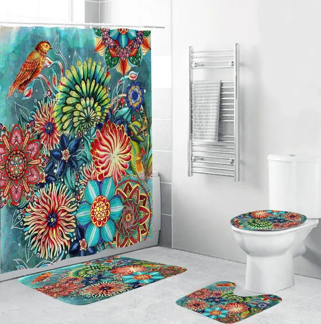 Banyo dekorasyon tasarım duş perdesi için 4 adet Set banyo, kaymaz banyo paspasları seti tuvalet kilim halı dekor/