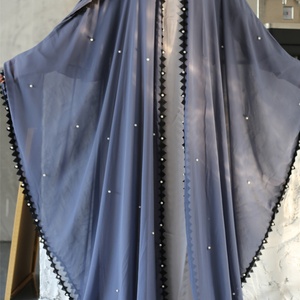 1653 #   Abaya Árabe Lisa de Color Claro, Talla Única, con Pañuelo Hijab de Chifón para Mujer - Product Image 5