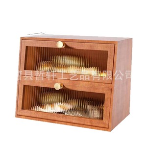 Wooden Bread <b>Storage</b> Box Double Layer <b>Kitchen</b> Countertop Organizer With Condiment <b>Jars</b> And Cutlery Holder - Product Image 5