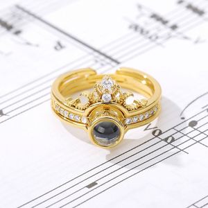 Crown 100 Languages I Love You Projection <b>Ring</b> Personality Opening <b>Couple</b> <b>Rings</b> Popular 2022 Gold <b>Rings</b> Jewelry - Product Image 2