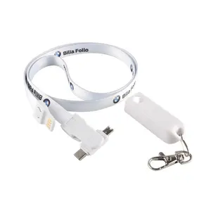 定制品牌标志彩色尼龙挂绳USB充电电缆90厘米3合1大容量usb电缆微型usb c型ios电缆